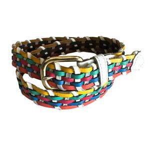 Argentina Woven Leather Belt Womens Medium/Large Multicolor Rainbow Vibrant